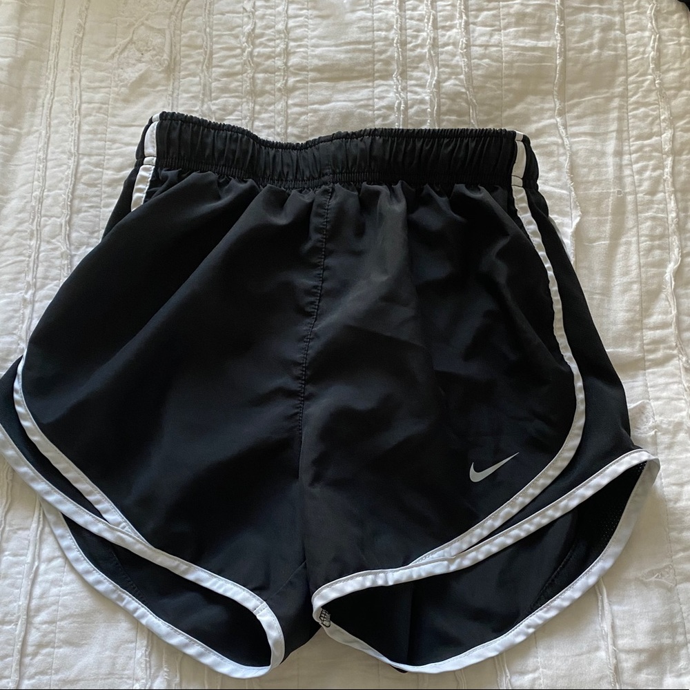Black and white nike track shorts